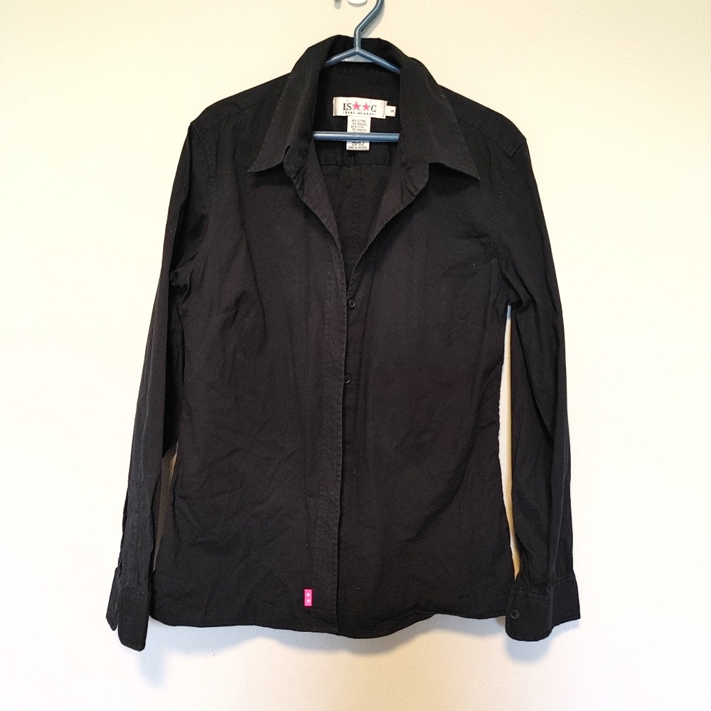 Isaac Mizrahi Women's Size S Black Button Down Stretchy Cotton Shirt